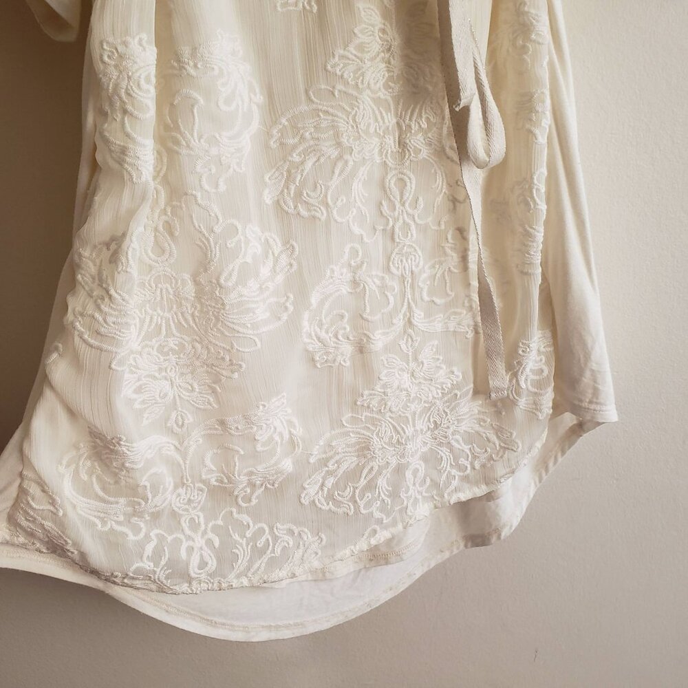 Anthropologie Tiny Embroidered Dress L Ivory Knit Belted Tunic - Picture 7 of 12